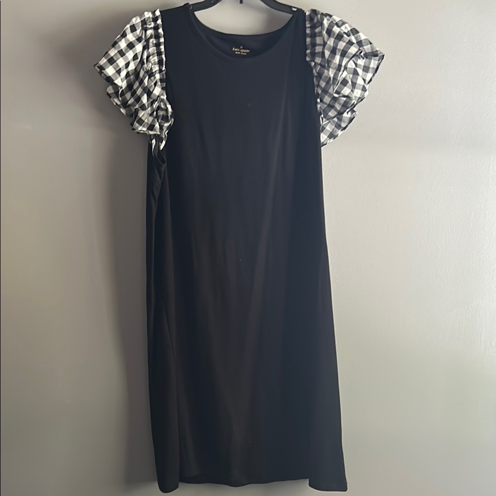 Kate Spade Black Dress with Checkered Sleeves